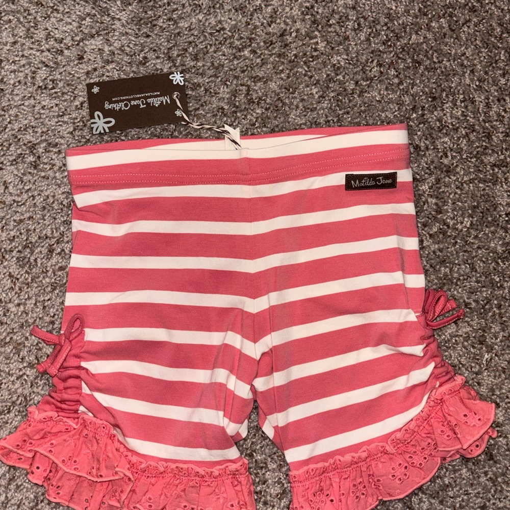 Matilda Jane Coral and White Striped Ruffle Shorts